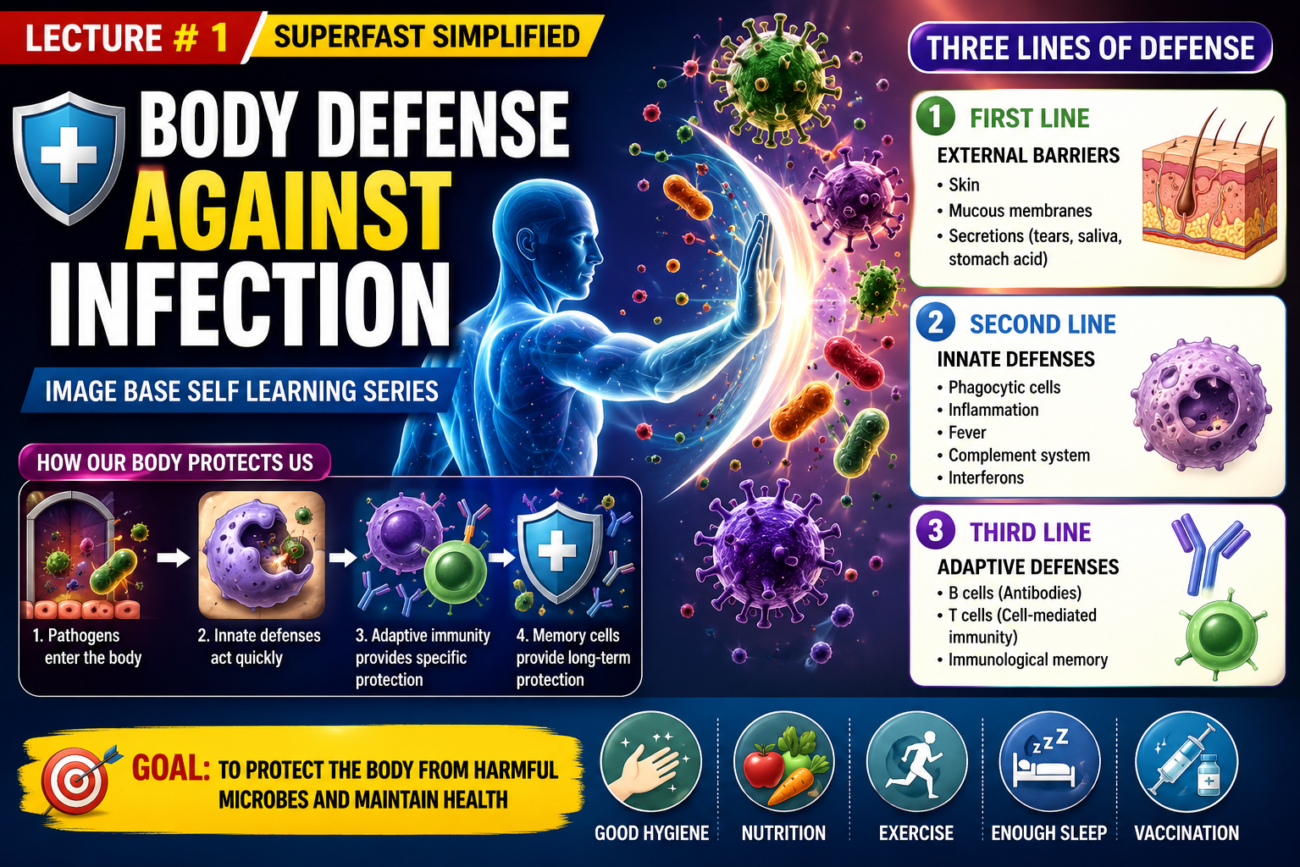 Body Defense Against Infection- Lecture # 1, Superfast Simplified Image Base Self Learning Series.