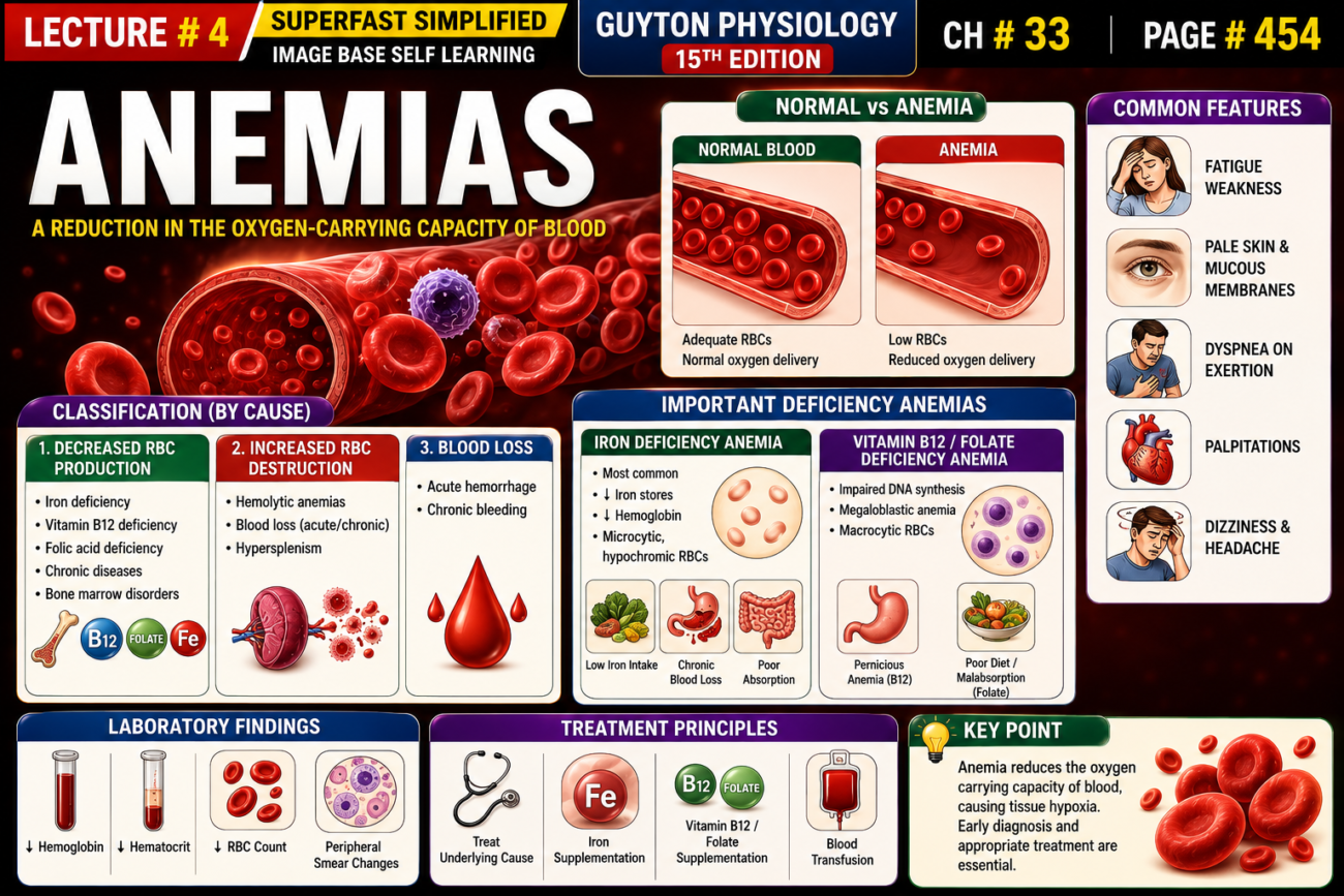 ANEMIAS Lecture # 4 Ch # 33 Page # 454 Superfast simplified image base Self learning Guyton Physiology 15th Edition.