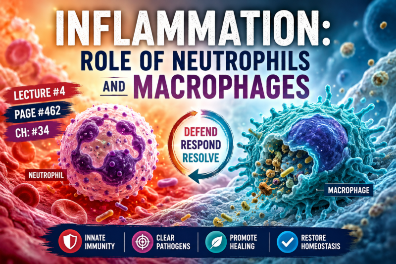 INFLAMMATION: ROLE OF NEUTROPHILS AND MACROPHAGES LECTURE # 4, PAGE # 462 CH: # 34 SUPERFAST SIMPLIFIED IMAGE BASE SELF LEARNING SERIES GUYTON PHYSIOLOGY 15th Edition.