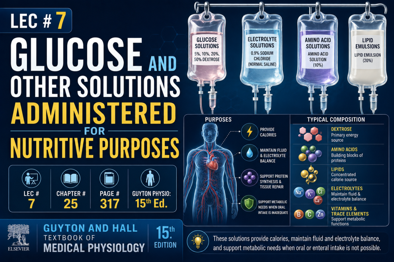GLUCOSE AND OTHER SOLUTIONS ADMINISTERED FOR NUTRITIVE PURPOSES. LEC # 7 CH# 25 PAGE # 317 15th: Ed: guyton physiology