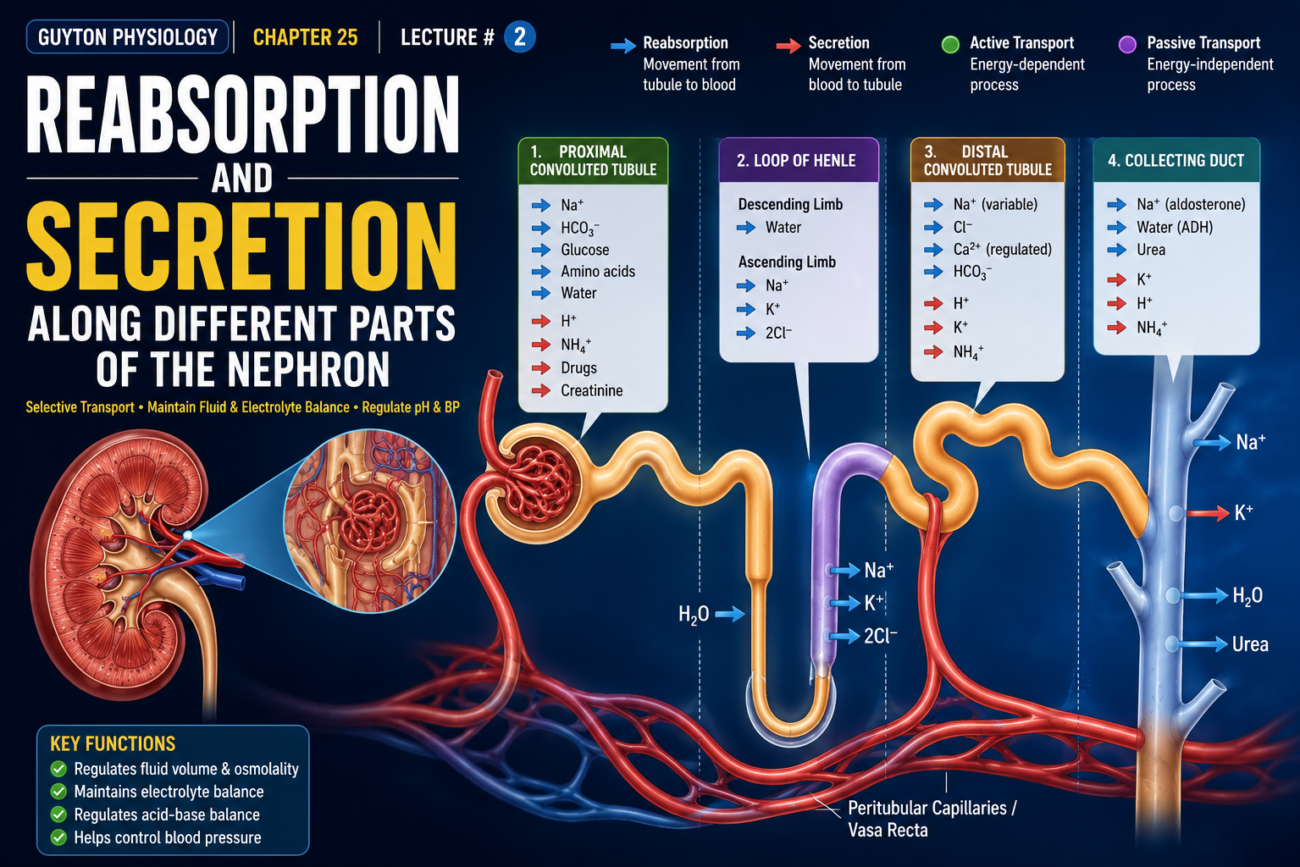REABSORPTION AND SECRETION ALONG DIFFERENT PARTS OF THE NEPHRON