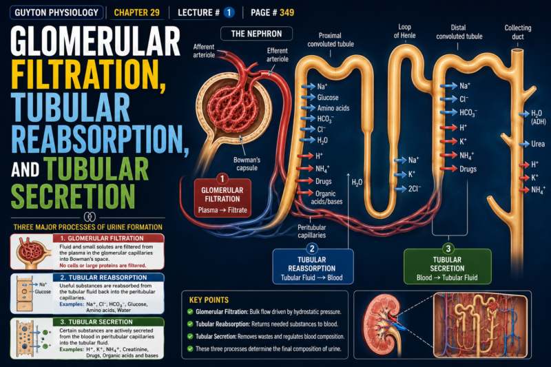 GLOMERULAR FILTRATION, TUBULAR REABSORPTION, AND TUBULAR SECRETION   Lecture # 1 Page  349 Ch# 29 Guyton Physiology 15 th: Ed: