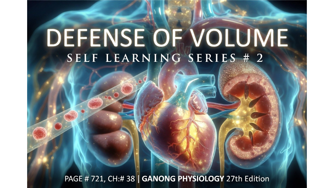 DEFENSE OF VOLUME - SELF LEARNING SERIES # 2 PAGE # 721, CH:# 38 GANONG PHYSIOLOGY 27th:Edition.