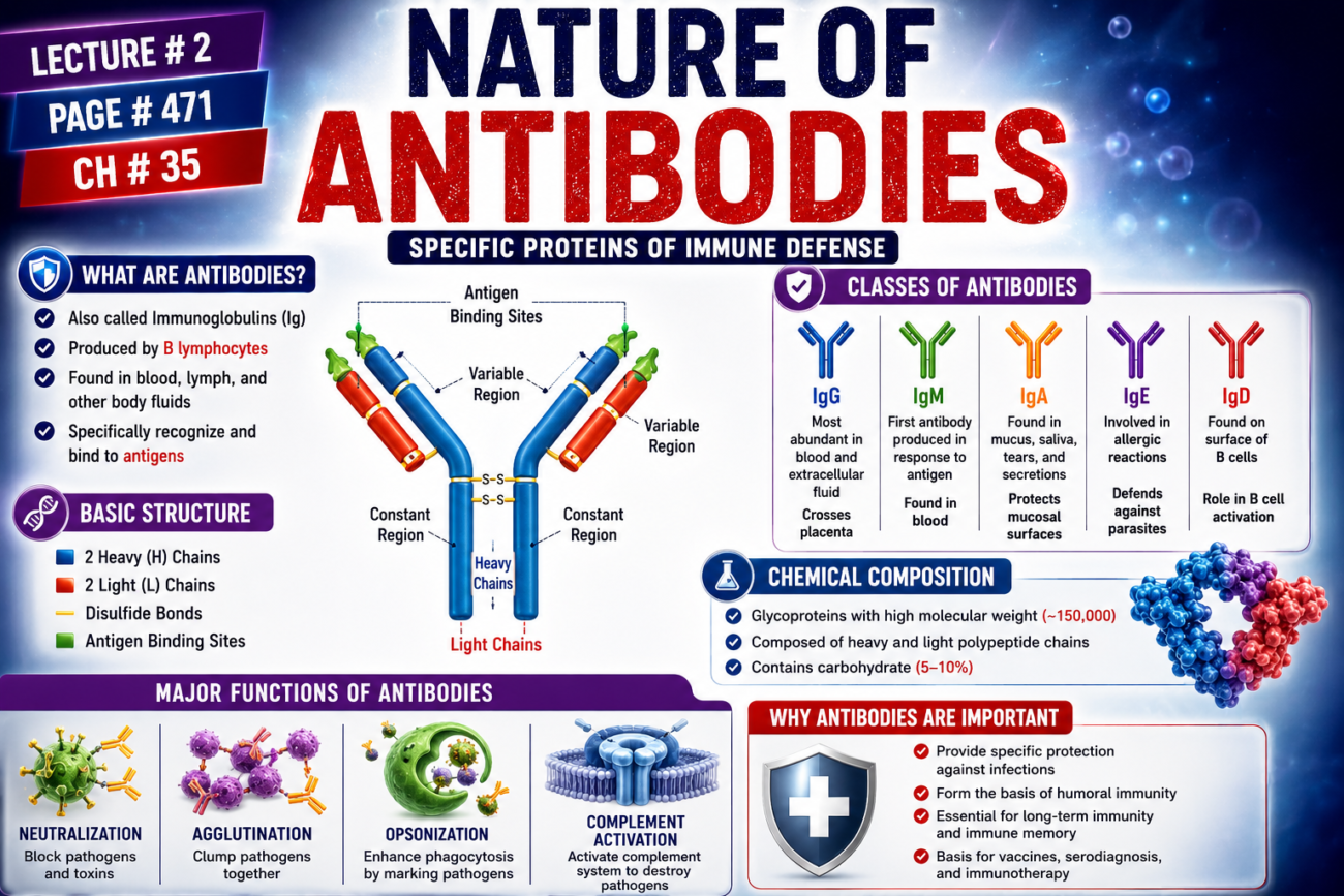 Nature of Antibodies- Lecture # 2 Page # 471 Ch: # 35 Guyton physiology 15th Edition.