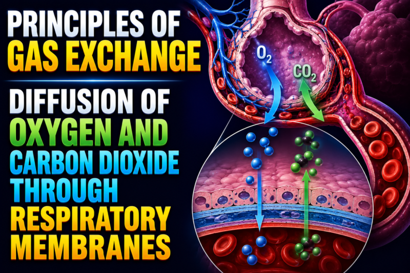 Principles of Gas Exchange; Diffusion of Oxygen and Carbon Dioxide Through Respiratory Membranes –  Self learning -1,  Ch: # 40, Page # 521.
