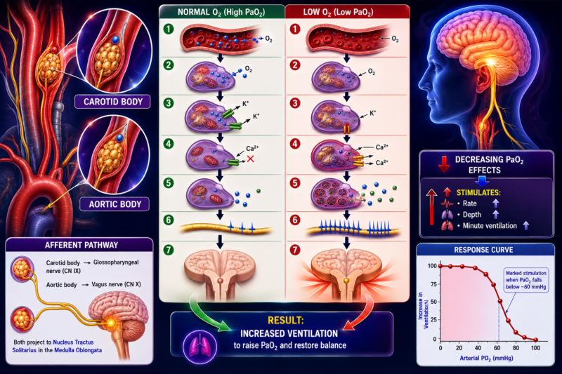 PERIPHERAL CHEMORECEPTOR SYSTEM—ROLE OF OXYGEN IN RESPIRATORY CONTROL –  Self learning  Lecture #3 page # 544 Ch # 42.