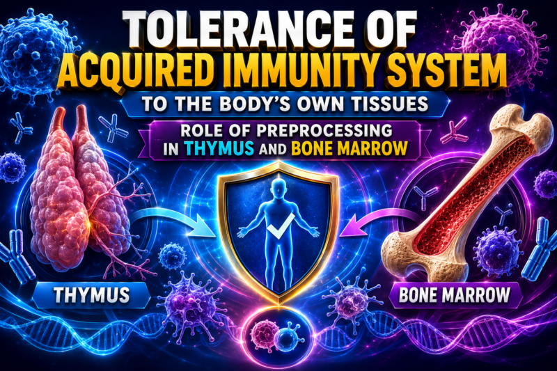 Tolerance of Acquired Immunity System to the Body’s Own Tissues—Role of Preprocessing in Thymus and Bone Marrow –  Lecture # 4 Page # 476 Ch# 35 self learning series.