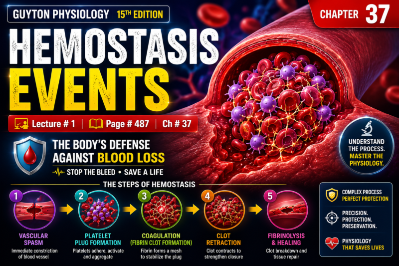 HEMOSTASIS EVENTS – Lecture # 1 page # 487 Ch # 37, superfast image base Learning series