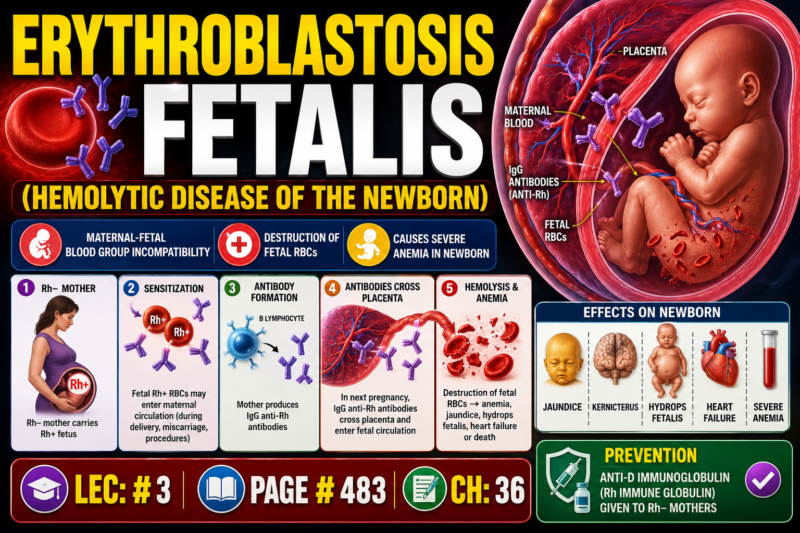 Erythroblastosis Fetalis (Hemolytic Disease of the Newborn) – Lec: # 3 Page # 483 Ch: 36 superfast self learning series Guyton Physiology 15th Edition.