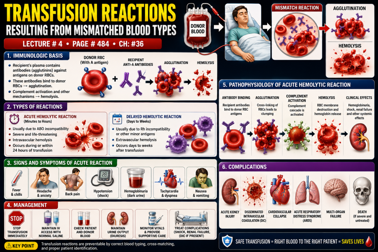 TRANSFUSION REACTIONS RESULTING FROM MISMATCHED BLOOD TYPES - Lecture # 4 Page # 484 Ch: #36