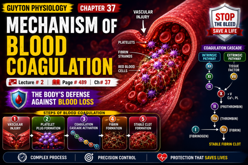 MECHANISM OF BLOOD COAGULATION – Lecture # 2 Page # 489 Ch# 37 superfast self learning series Guyton physiology 15th Edition.