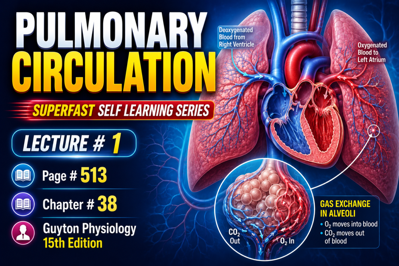Pulmonary Circulation - Superfast self Learning Series Lecture # 1, Page # 513 Chapter # 38 Guyton Physiology 15th Edition.