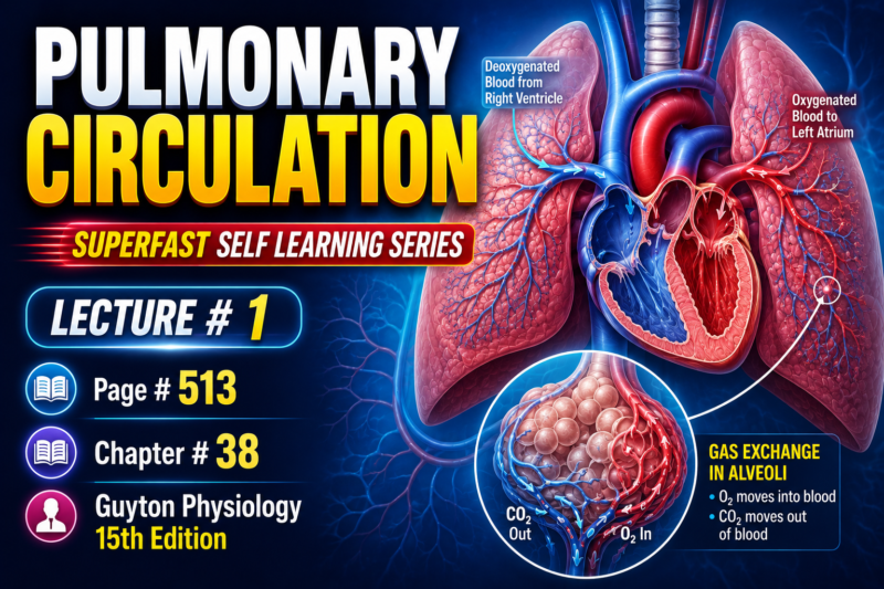 Pulmonary Circulation – Superfast self Learning Series Lecture # 1, Page # 513 Chapter # 39, Self learning.