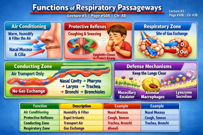 Functions of Respiratory Passageways- Lecture # 3 page # 508 Ch# 38 Self learning.