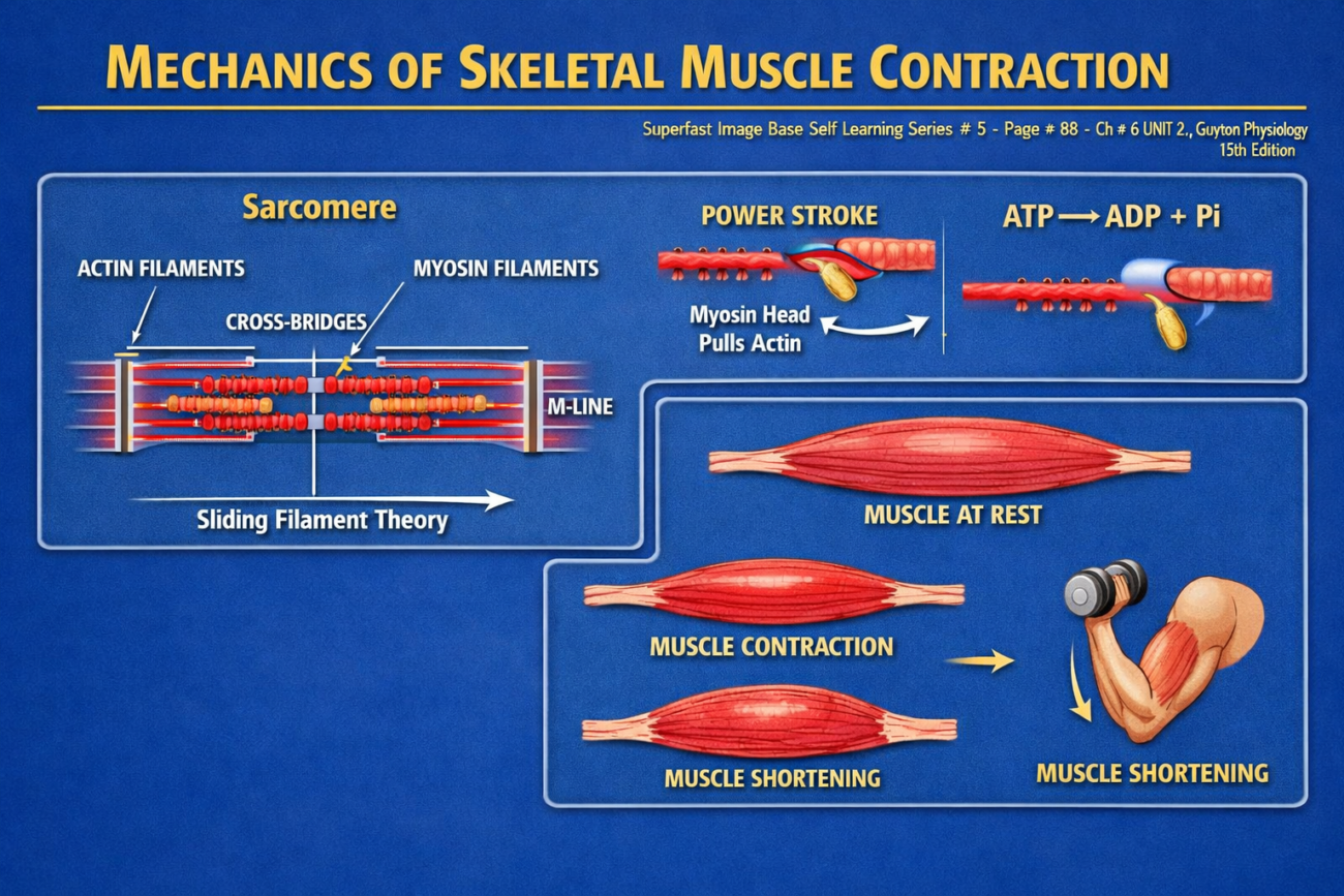 MECHANICS OF SKELETAL MUSCLE CONTRACTION - Superfast image base self learning series # 5, page # 88 Ch # 6 UNIT 2, Guyton Physiology 15th Edition
