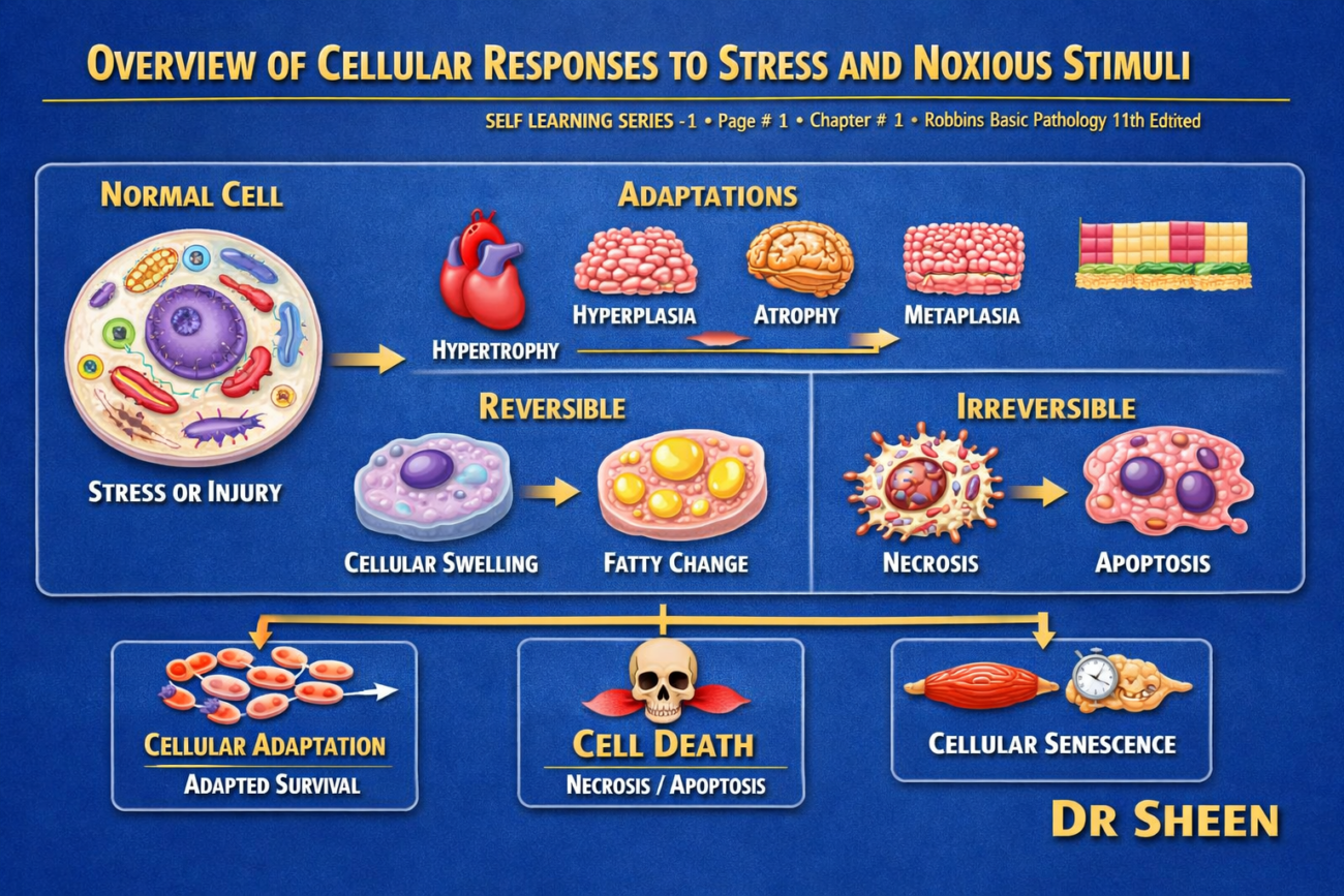 OVERVIEW OF CELLULAR RESPONSES TO STRESS AND NOXIOUS STIMULI - SELF LEARNING SERIES -1 Page # 1 chapter # 1 Robbins Basic Pathology 11th Edition.