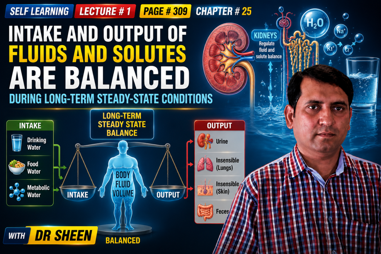 INTAKE AND OUTPUT OF FLUIDS AND SOLUTES ARE BALANCED DURING LONG-TERM STEADY-STATE CONDITIONS - Lecture # 1, Self Learning, Page # 309, Chapter # 25