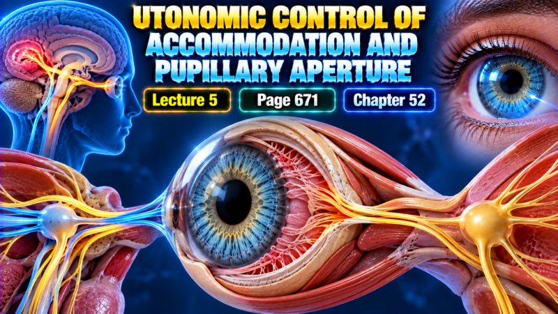 AUTONOMIC CONTROL OF ACCOMMODATION AND PUPILLARY APERTURE – Lecture 5 | Page 671 | Chapter 52