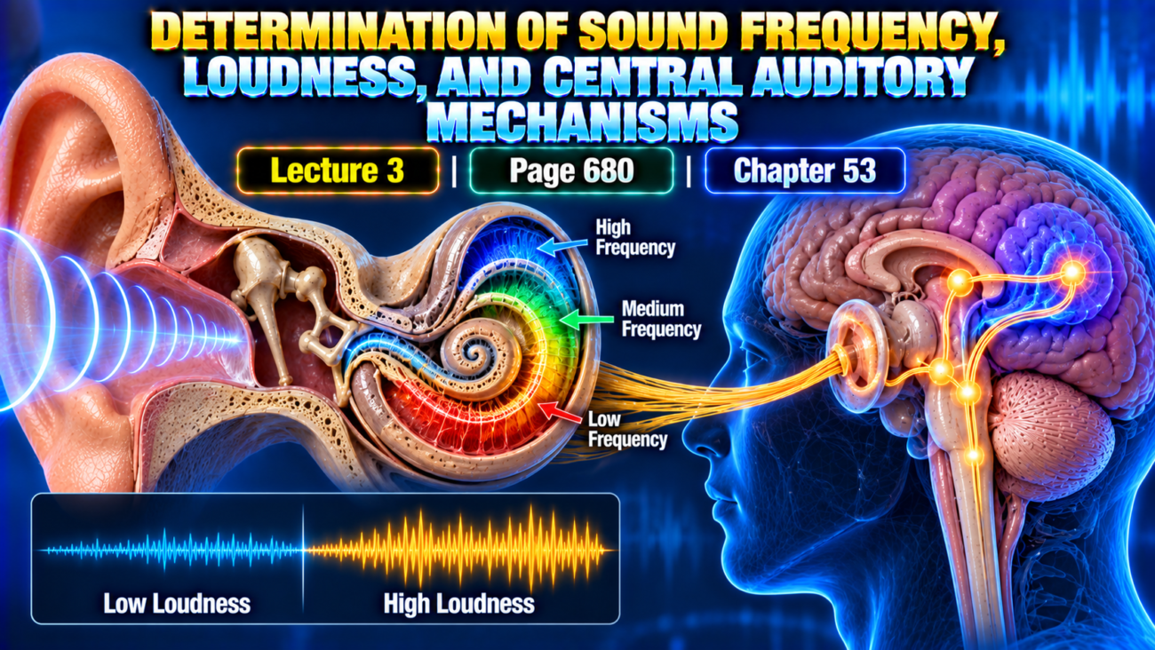 DETERMINATION OF SOUND FREQUENCY, LOUDNESS, AND CENTRAL AUDITORY MECHANISMS - Lecture 3 | Page 680 | Chapter 53