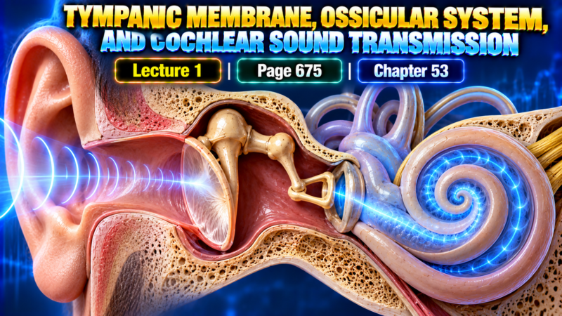 TYMPANIC MEMBRANE, OSSICULAR SYSTEM, AND COCHLEAR SOUND TRANSMISSION – Lecture 1 | Page 675 | Chapter 53