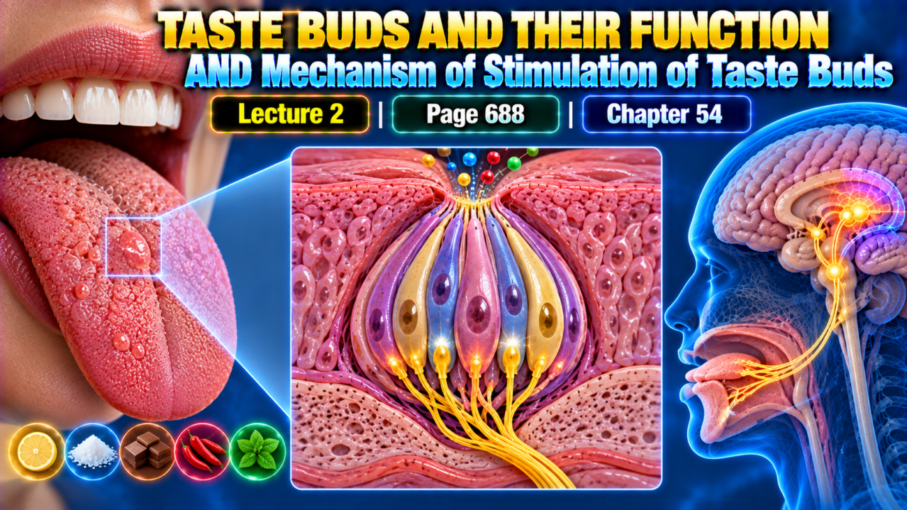 TASTE BUDS AND THEIR FUNCTION  AND Mechanism of Stimulation of Taste Buds - Lecture 2 | Page 688 | Chapter 54
