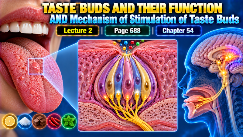 TASTE BUDS AND THEIR FUNCTION  AND MECHANISM of STIMULATION OF TASTE BUDS – Lecture 2 | Page 688 | Chapter 54