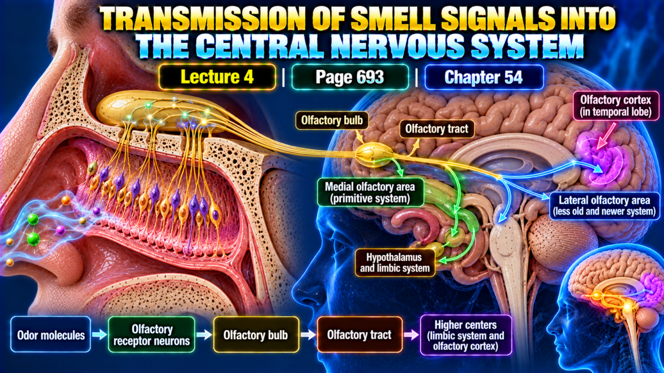 TRANSMISSION OF SMELL SIGNALS INTO THE CENTRAL NERVOUS SYSTEM - Lecture 4 | Page 693 | Chapter 54